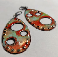 Renee, double-sided sterling silver and enameled copper earrings