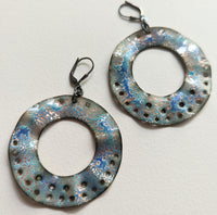 Viv, double-sided sterling silver, enameled copper earrings