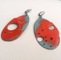 Lana, double-sided sterling silver and enameled copper earrings