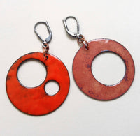 Red, sterling silver and enamel earrings