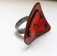 Amina, sterling silver and enameled copper ring
