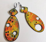 Willow, double-sided sterling silver and enameled copper earrings