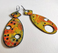 Willow, double-sided sterling silver and enameled copper earrings
