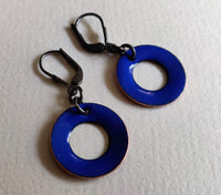Little Blue, double-sided sterling silver, enameled copper earrings