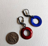 Little Blue, double-sided sterling silver, enameled copper earrings