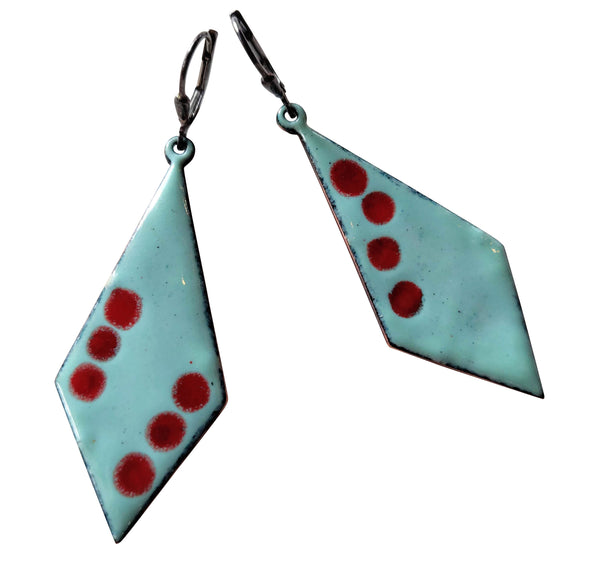 Mara, double-sided sterling silver, enameled copper earrings
