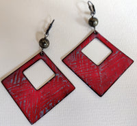 Sabrina, double-sided sterling silver, pyrite, and enameled copper earrings