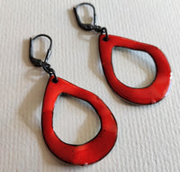 Little Red, double-sided sterling silver, enameled copper earrings