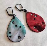 Tangela, double-sided sterling silver, enameled copper earrings