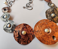 Unearthed Origins, sterling silver, copper, pearl necklace