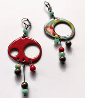 Rita, double-sided sterling silver, gemstone, and enameled copper earrings