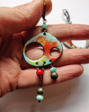 Rita, double-sided sterling silver, gemstone, and enameled copper earrings