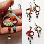 Rita, double-sided sterling silver, gemstone, and enameled copper earrings