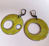 Green, double-sided sterling silver and enamel earrings