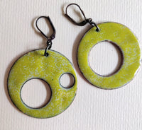 Green, double-sided sterling silver and enamel earrings
