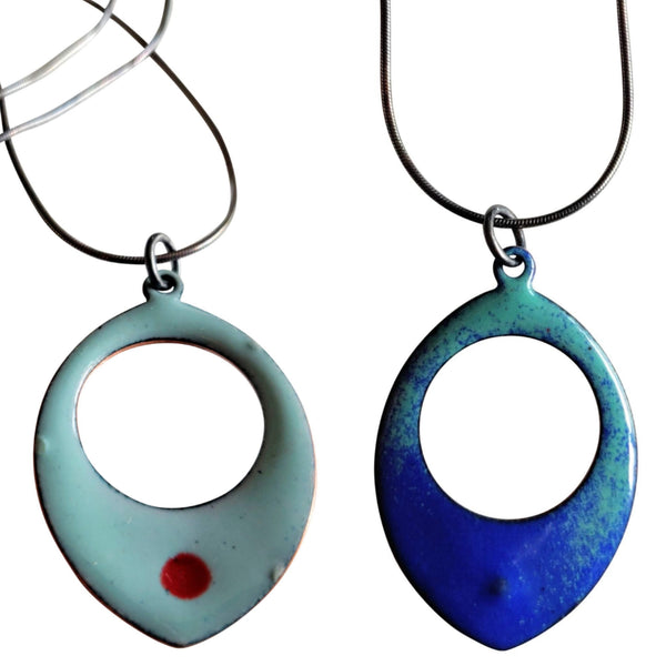 Mia, double-sided sterling silver, enameled copper necklace