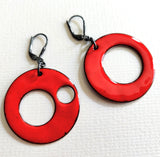 Red, sterling silver and enamel earrings