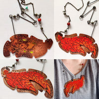 Flame-OOAK Double-Sided Sterling Silver, Copper, and Enamel Necklace