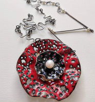 Flora II - OOAK double sided Sterling Silver, Pearl, Enamel Necklace