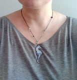 Seahorse, reversible sterling silver, enameled copper necklace