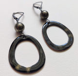 Alma, double-sided sterling, pyrite, and enameled copper earrings