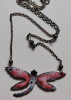Dragonfly, reversible sterling silver, pyrite, enameled copper necklace