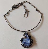 Mara, OOAK double-sided sterling silver, pearl, lapis lazulinecklace