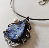 Mara, OOAK double-sided sterling silver, pearl, lapis lazulinecklace