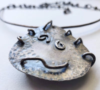 Serena, OOAK reversible sterling silver, amethyst druzy, pyrite necklace