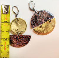 Xena, double-sided sterling silver, brass, and enameled copper earrings