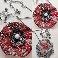 Flora II - OOAK double sided Sterling Silver, Pearl, Enamel Necklace