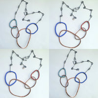 Lucy, double-sided sterling silver, copper, enamel necklace