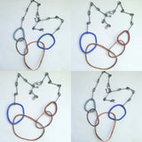 Lucy, double-sided sterling silver, copper, enamel necklace