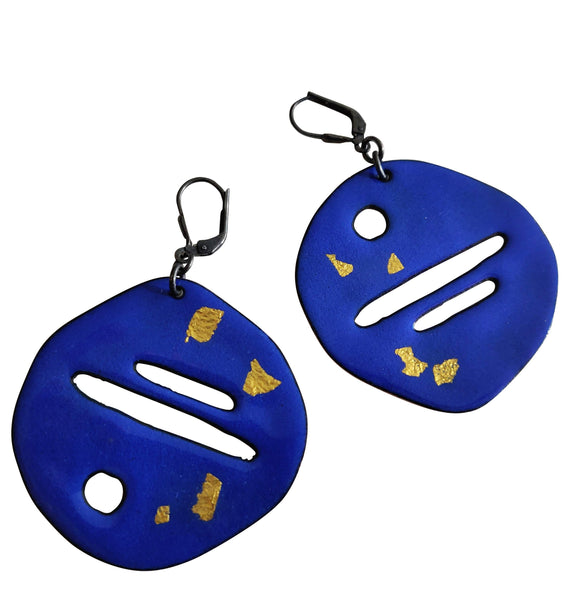 Julia, double-sided sterling silver and enameled copper earrings